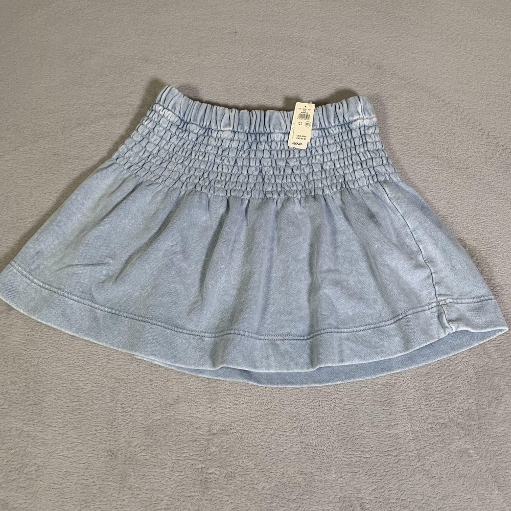 Aerie Skirt Womens Small Blue Jersey Knit Smocked Waist Mini Stretch‎ NEW